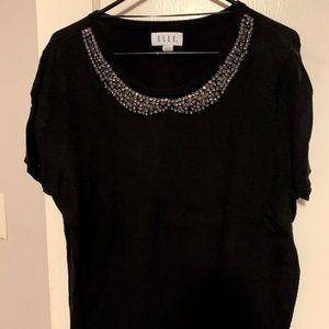 Black Sweater with Bejeweled Collar, Elle Size XL